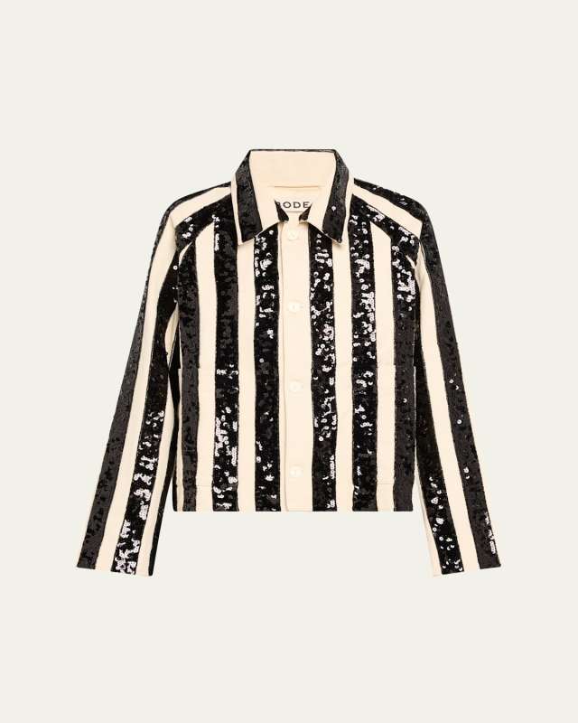Grandstand Sequined Stripe Cropped Jacket